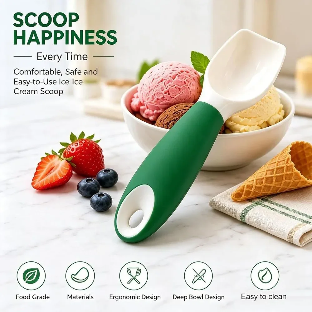 Ice Cream Scoop Non Slip Silicone Grip Deep Bowl Frozen Yogurt Fruit Scooper